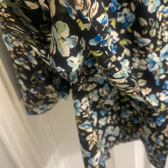 J JILL Floral tunic Blouse Black Layered Tiered Button Up and Long Sleeve S XL - Picture 7 of 10